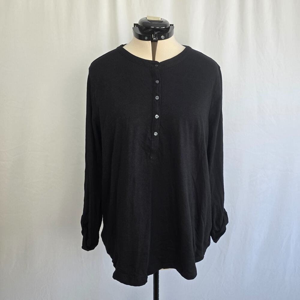 Style & Company Henley Top Women's 3X Black Long Roll Tab Sleeves NWT